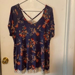 Rewind dress shirt. Multi colored flowers. Short sleeve. Size XXL